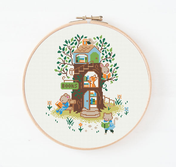 Forest Bookshop Cross Stitch Pattern