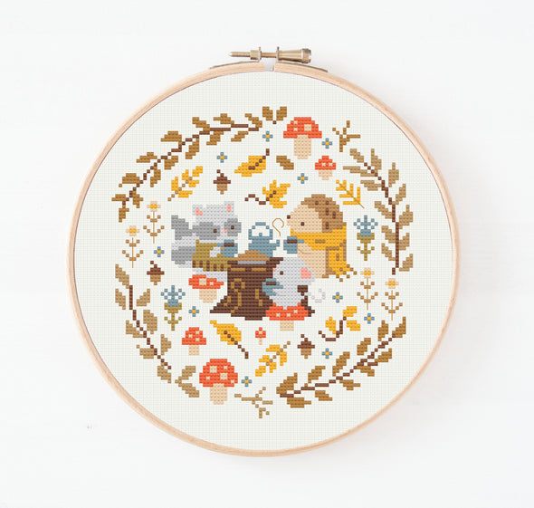 Woodland Tea Party Cross Stitch Pattern