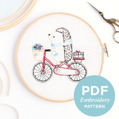 Hedgehog Biking Embroidery Pattern