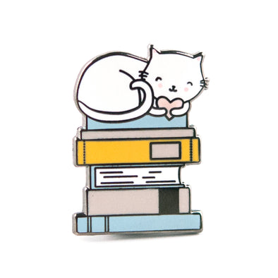 Cat and Books Pin